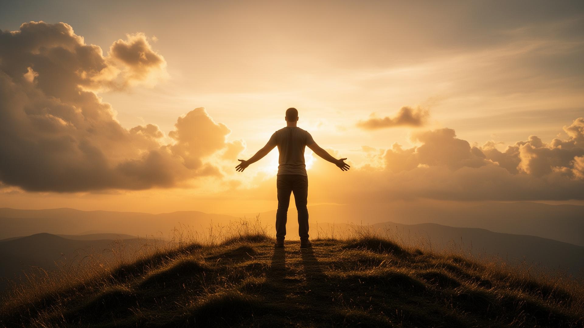 Homem livre ao amanhecer simbolizando esperança e libertação